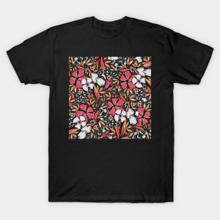 Flower Flurry, - Pink, Orange, Black and White - Digitally Illustrated Flower Pattern for Home Decor, Clothing Fabric, Curtains, Bedding, Pillows, Upholstery, Phone Cases and Stationary T-Shirt